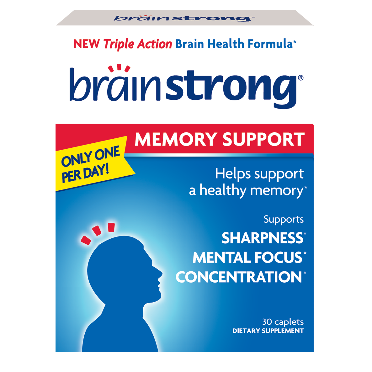 Brain Strong Memory Caplets, Supports Sharpness, Mental Focus, & Concentration, 30 Ct
